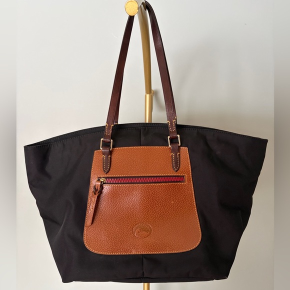Dooney & Bourke Handbags - Dooney & Bourke Nylon Pocket Shopper Tote Bag with Pebbled Leather Trim, Pockets